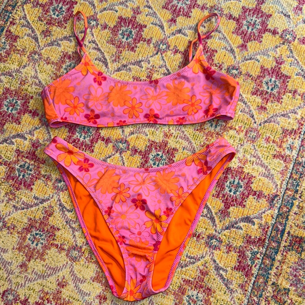 Floral Pink and Orange Bikini Set